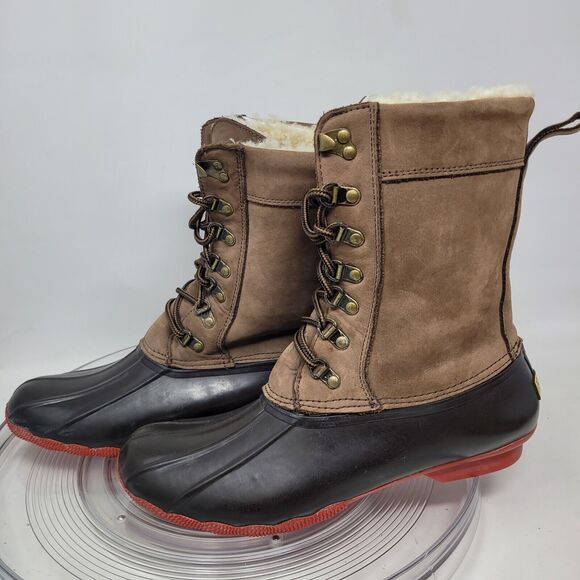 Sperry Shearwater Boots Womens 11 M Brown Leather REAL Shearling Duck Rain Snow - Picture 1 of 9
